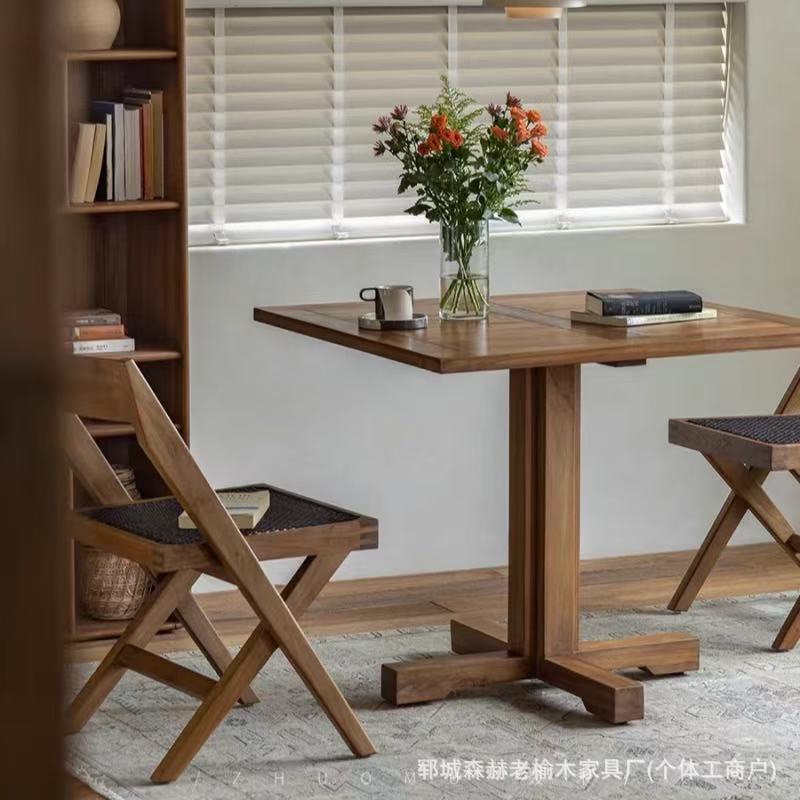 Solid Wood Square Dining Table Coffee Shop Log Small Table Old Elm Homestay Coffee Table Coffee Table Balcony Tea Table