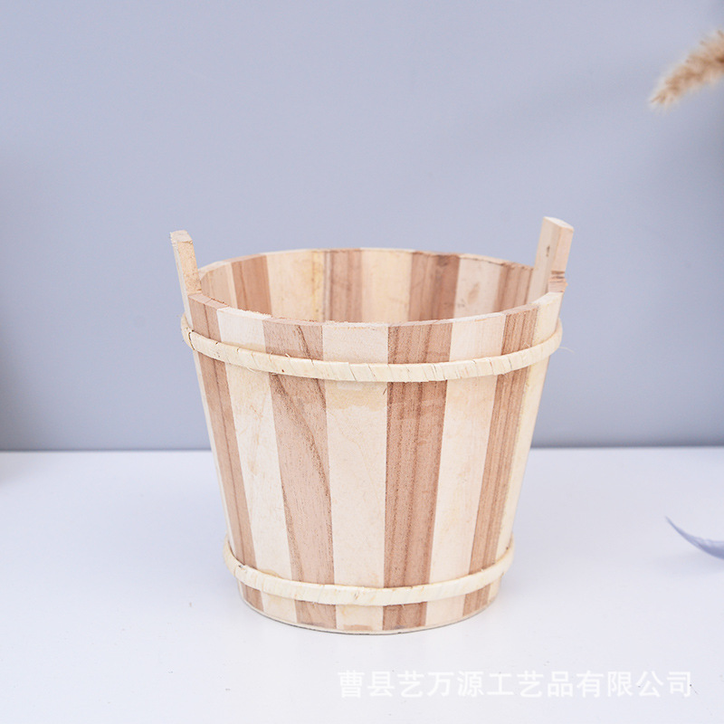 Wooden Planter Bucket Storage Bucket Children's Wooden Toy Bucket Beach Bucket Splicing Decorative Ornaments Solid Wood Environmentally Friendly Solid Wood