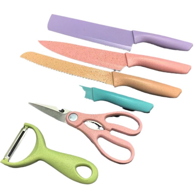 Stainless steel gift knife suit macaron knife wheat straw six-piece knife color wheat straw six-piece knife