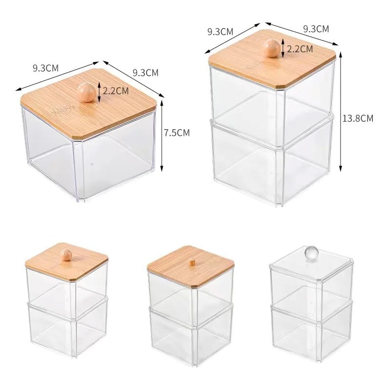 [Factory store] Acrylic cotton swab storage box stackable portable transparent household cosmetic container Square