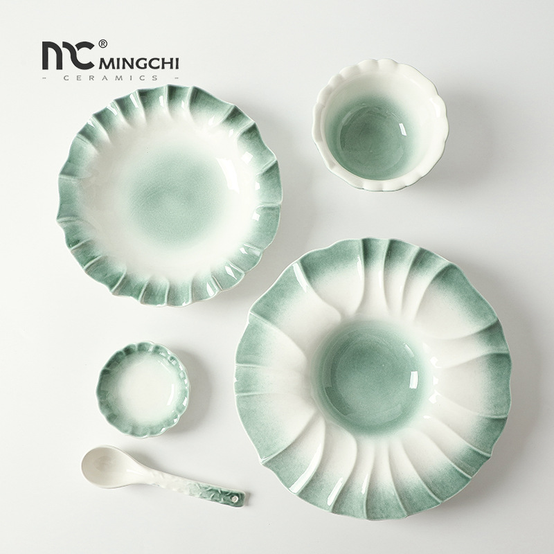 Chaozhou Mingchi Kiln-Glazed Scandinavian Japanese Kiln-Turned Retro Creative Ceramic Simple Bowls and Plates Tableware Set