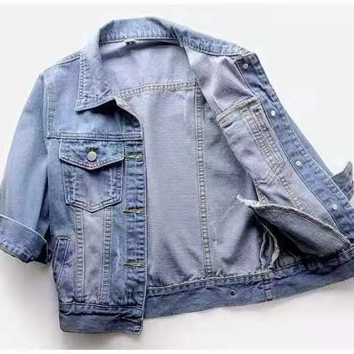 Three-Quarter Sleeve Denim Jacket for Women, Short, High-End, Spring & Fall, Slim, Versatile Cardigan, Versatile Student Top