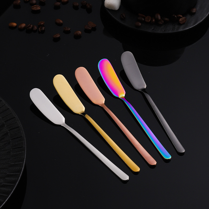 Cross-Border 304 Stainless Steel Butter Knife Korean Butter Knife Jam Spatula Long-Handled Butter Decorating Knife Can Be Customized with Logo