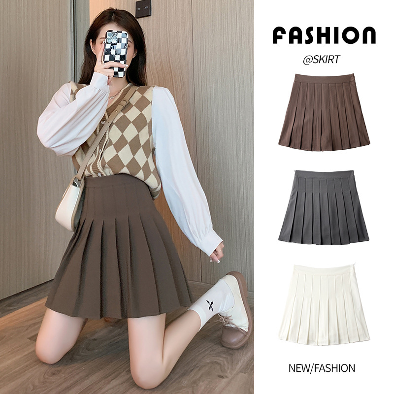 Gray Pleated Skirt for Women, High Waist, Slimming Look, Spring and Summer New Super Hot Plaid Skirt, A-Line Jk Skirt
