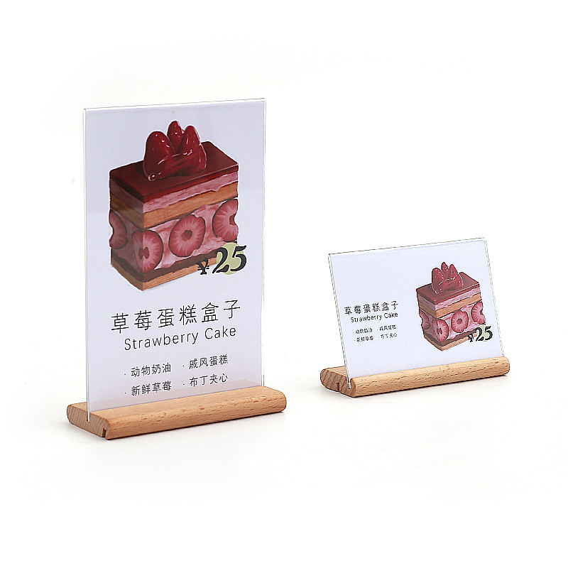 Solid Wood Acrylic Price Tag Display Card Beech Base Tea Introduction Display Card Hotel Menu Display Card