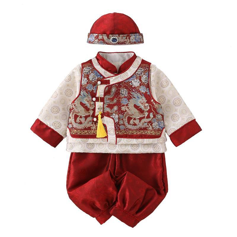 New Chinese-style One-year-old Dress Men's Treasure Spring and Autumn Chinese Style High-end Tang Suit New Year's Service Infant Birthday Banquet Grab Week