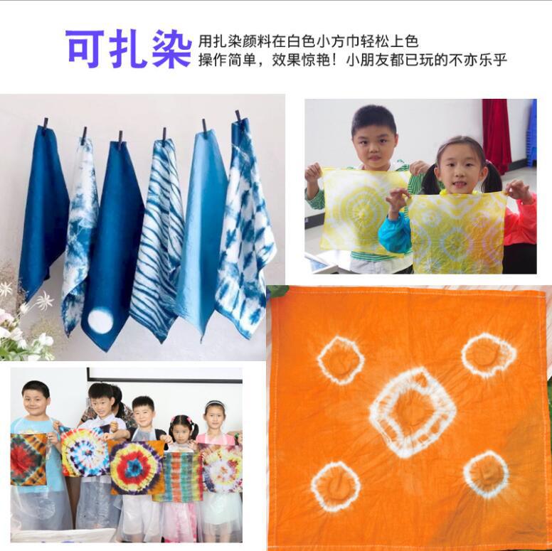 Pure cotton tie-dyed cloth Tuo dyed white small square handkerchief children students kindergarten leaves Tuo dyed all cotton square