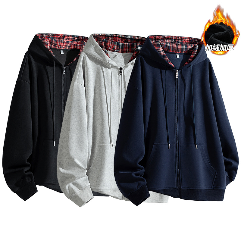 Free Shipping Heavy Hooded Cardigan Sweater Men's 2024 Thick American Style Fashion Brand Loose Casual Top