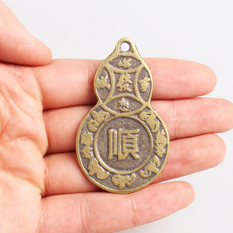 Brass Gourd Money Bag with the Character for Good Luck, Metal Home Decor Copper Coin Ornament Crafts Pendant Wholesale Direct from Manufacturer