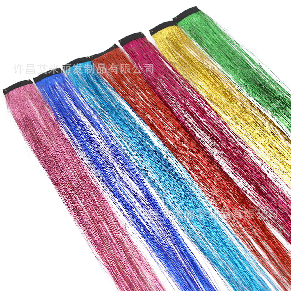 Xuchang Wig Manufacturer Pet Laser Wire Bb Clip Hair Extensions Hairtinsel Colorful Wire Clip Gold Wire Straight Hair