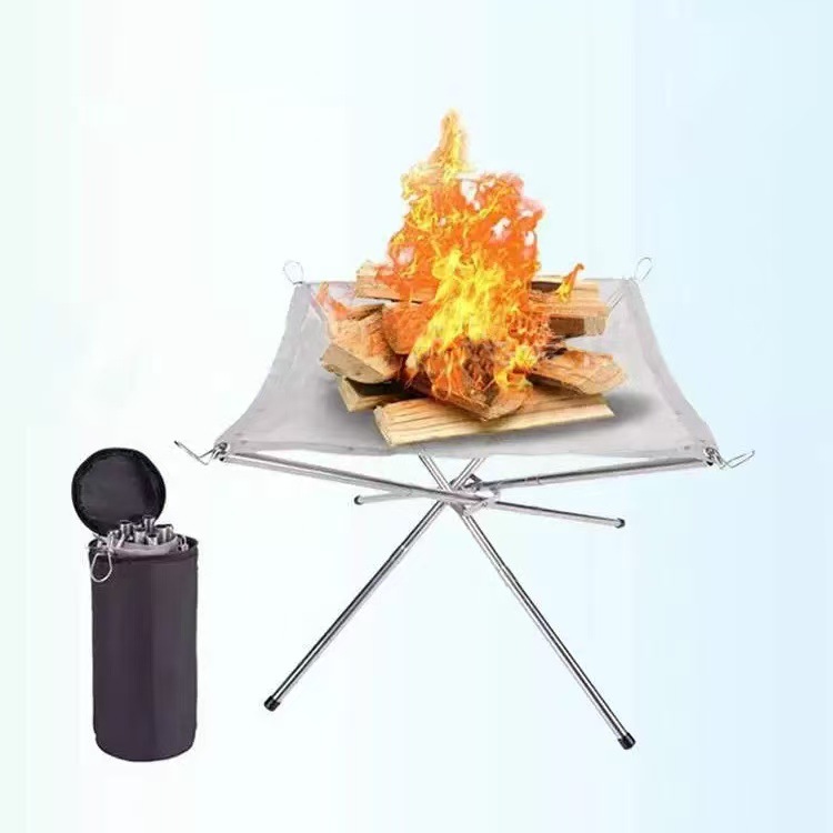 Cross-Border Hot-Selling Portable Stainless Steel Foldable Bonfire Rack Camping Barbecue Fire Rack Outdoor Fire Barbecue Rack