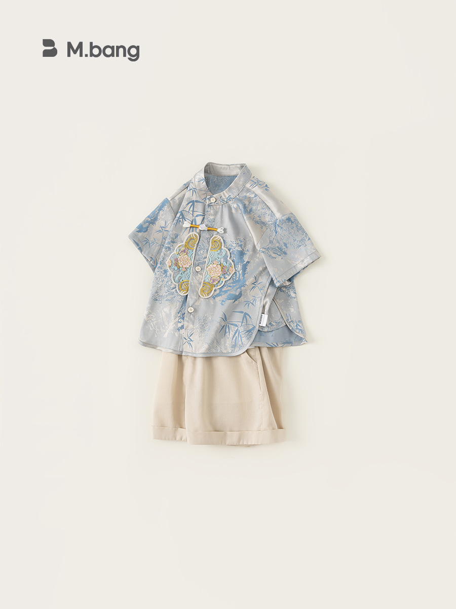 Youbao Kidsren's Clothing Boys' Buttoned Short-Sleeved Tops Loose Pants Two-Piece Set Autum New Kidsren's New Chinoiserie Suit