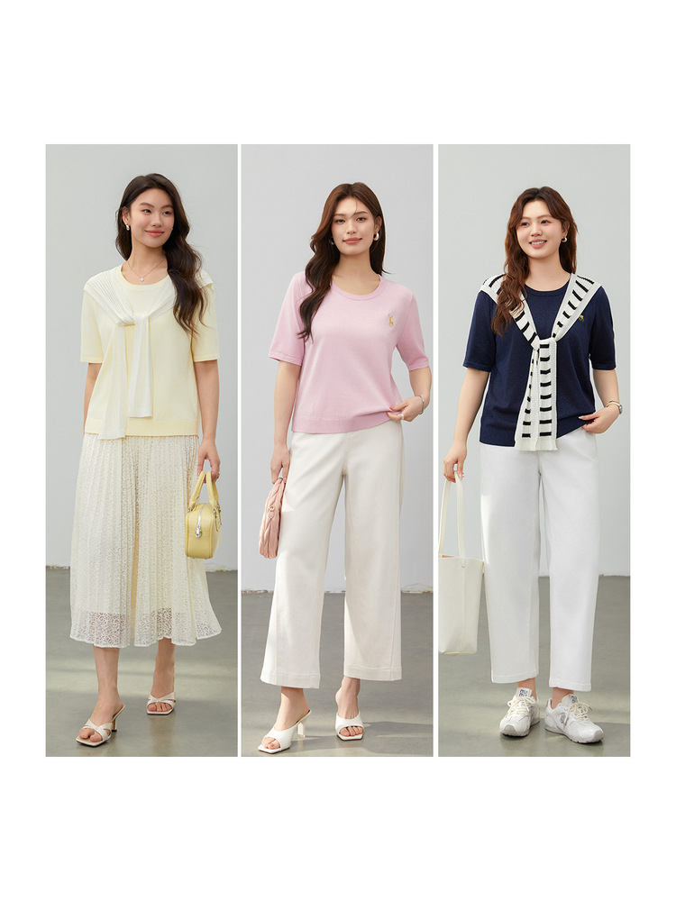 [Asakawa Gardenia] Dopamine Girly Style Embroidered Pattern Knitwear Slim and Showy Plus Size Fat mm Summer New Style