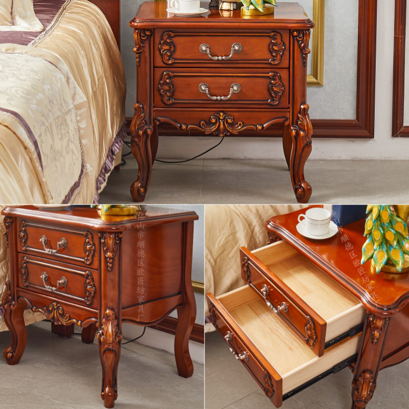 European-style Leather Double Bed Wedding Bed Master Bedroom Leather Queen Bed Solid Wood Bedside Table Four-door Wardrobe Leather Bed End Stool