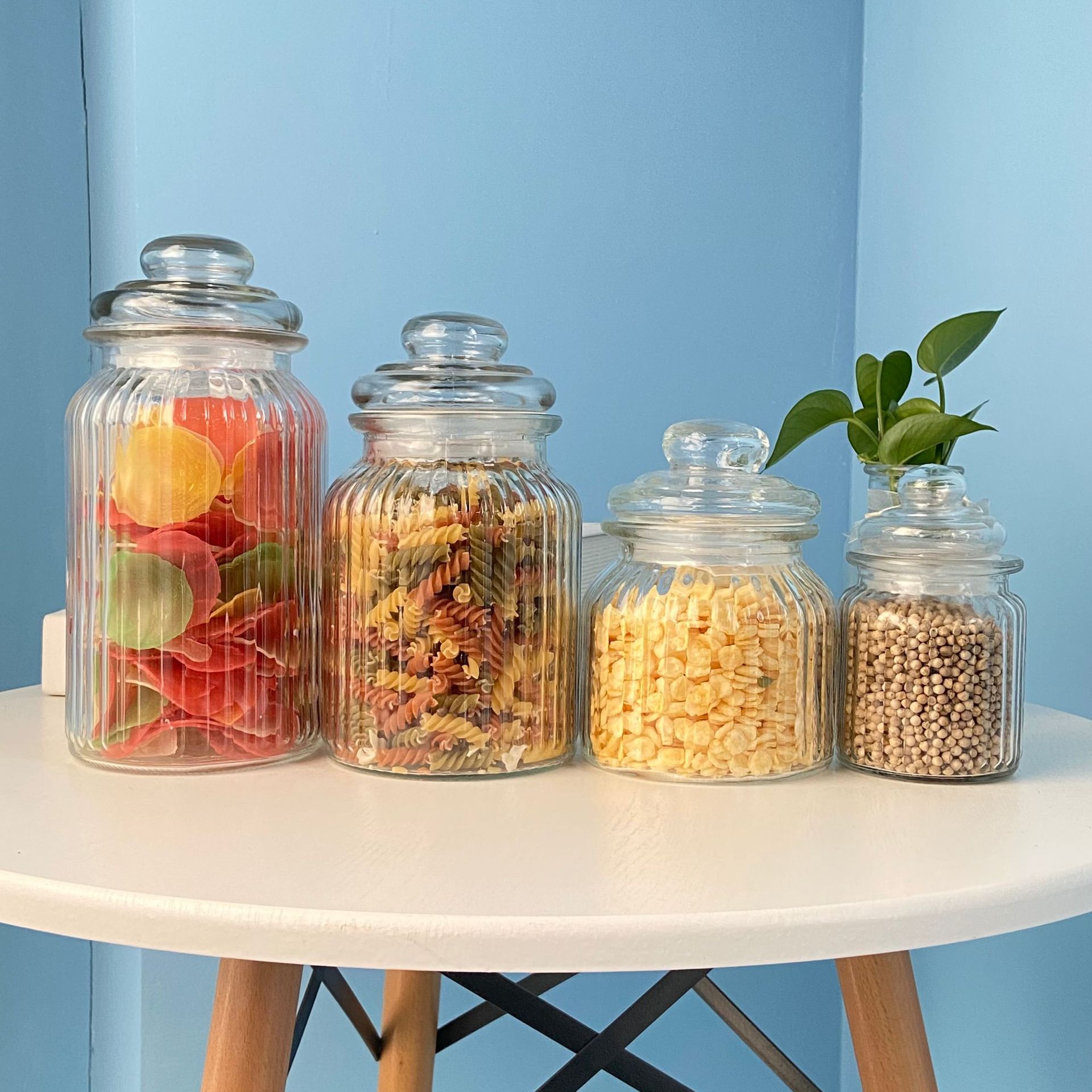 Стеклянная банка с вертикальным рисунком, для хранения кимчи, герметичная, круглая