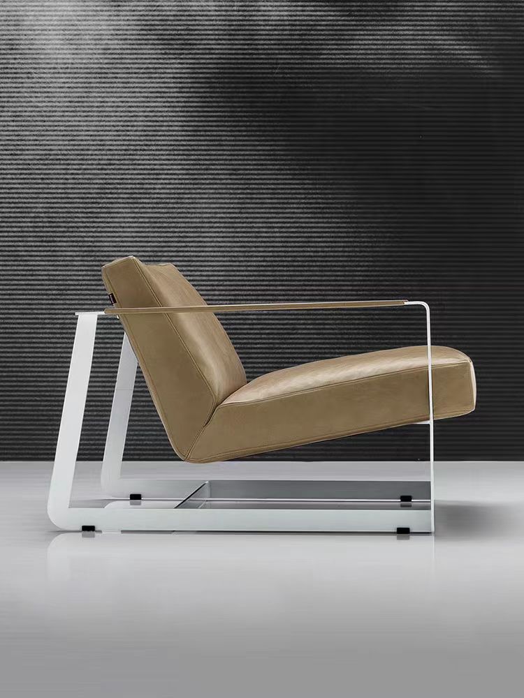 Nordic Light luxury leather chair negotiation leisure recliner living room balcony bedroom designer model room single sofa chair