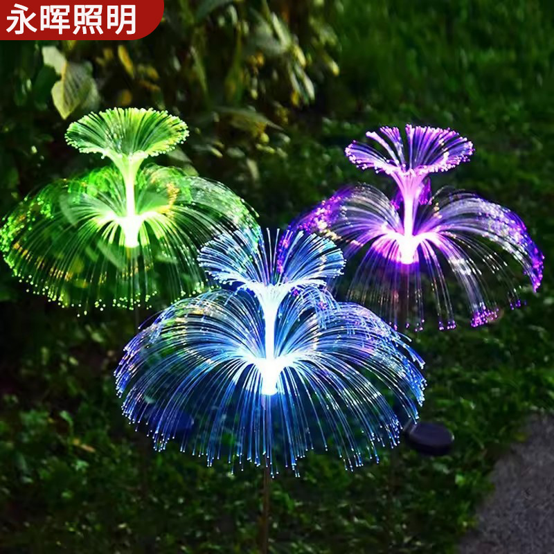 Солнечная лампа медуза, оптовая продажа светодиодного ландшафтного светильника для двора с оптоволокном