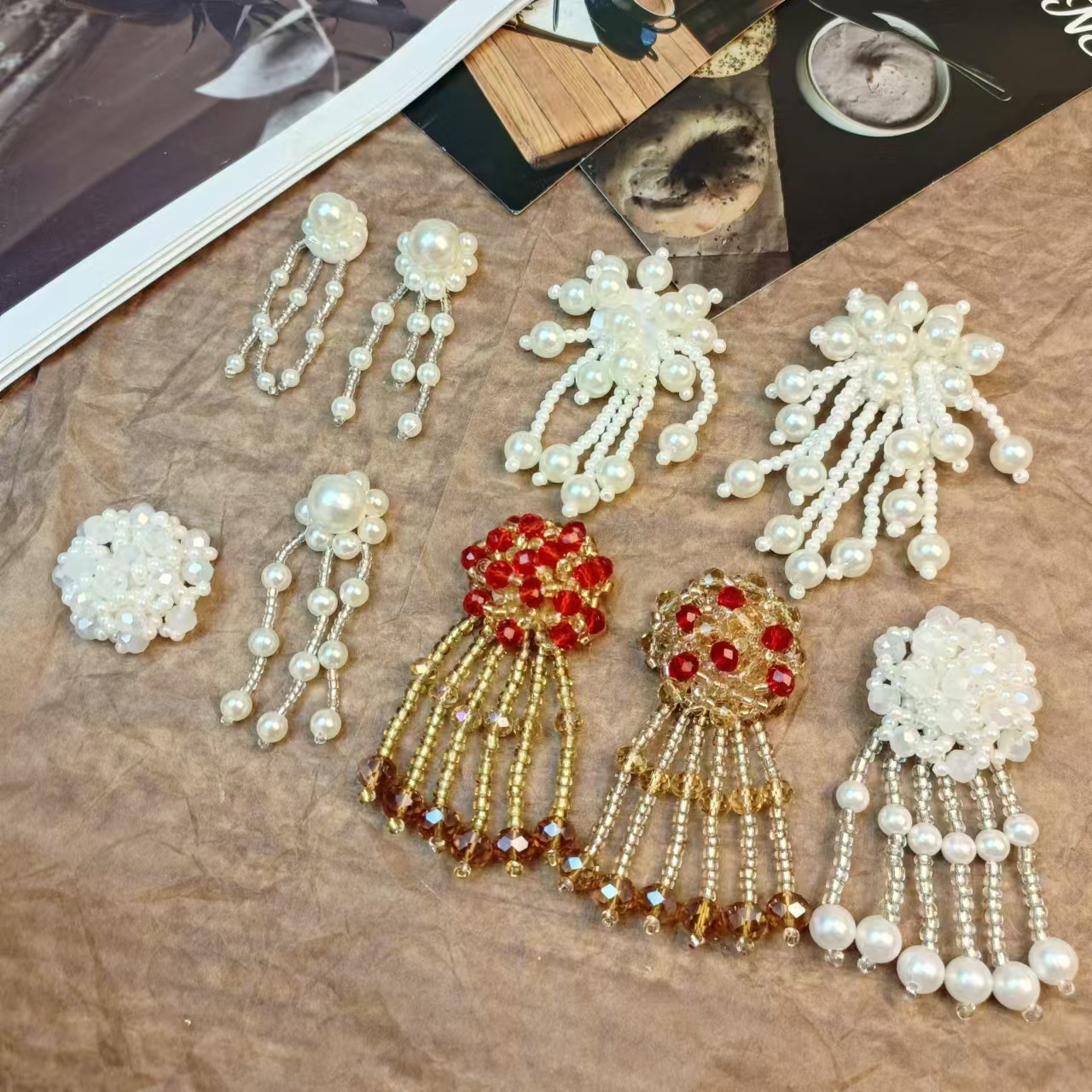 Semi-finished Accessories Handmade Beaded Cloth Stickers Antique Hanfu Shoe Flower Accessories Shoe Clothing Corsage Pearl Tassel Accessories