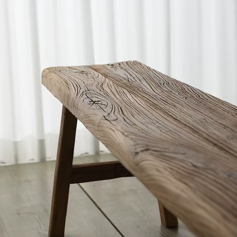 Old Elm Long Bench Solid Wood Home Retro Bench B&B Old Style Shoe Changing Low Stool Dining Table Long Bench