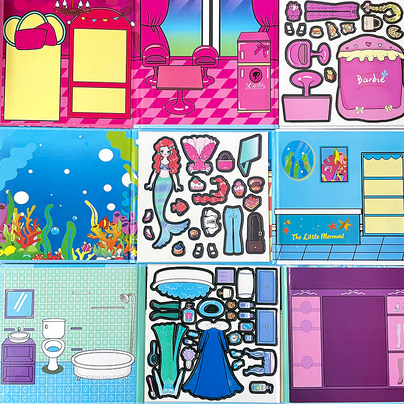 Magnetic Quiet Book Princess Aisha Mermaid Girls DIY Dress-up Scene Children's Handmade Educational Magnetic Toy