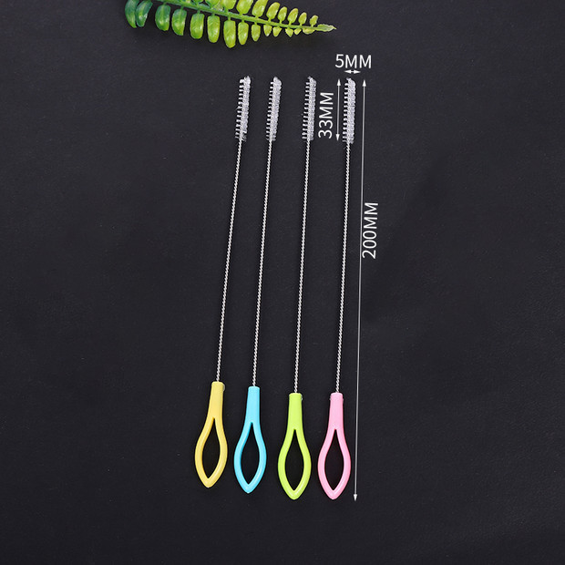 304 Stainless Steel Nylon Handle Straw Brush Baby Bottle Straw Brush Spiral Nylon Soft Bristle Cleaning Brush Individually Packaged