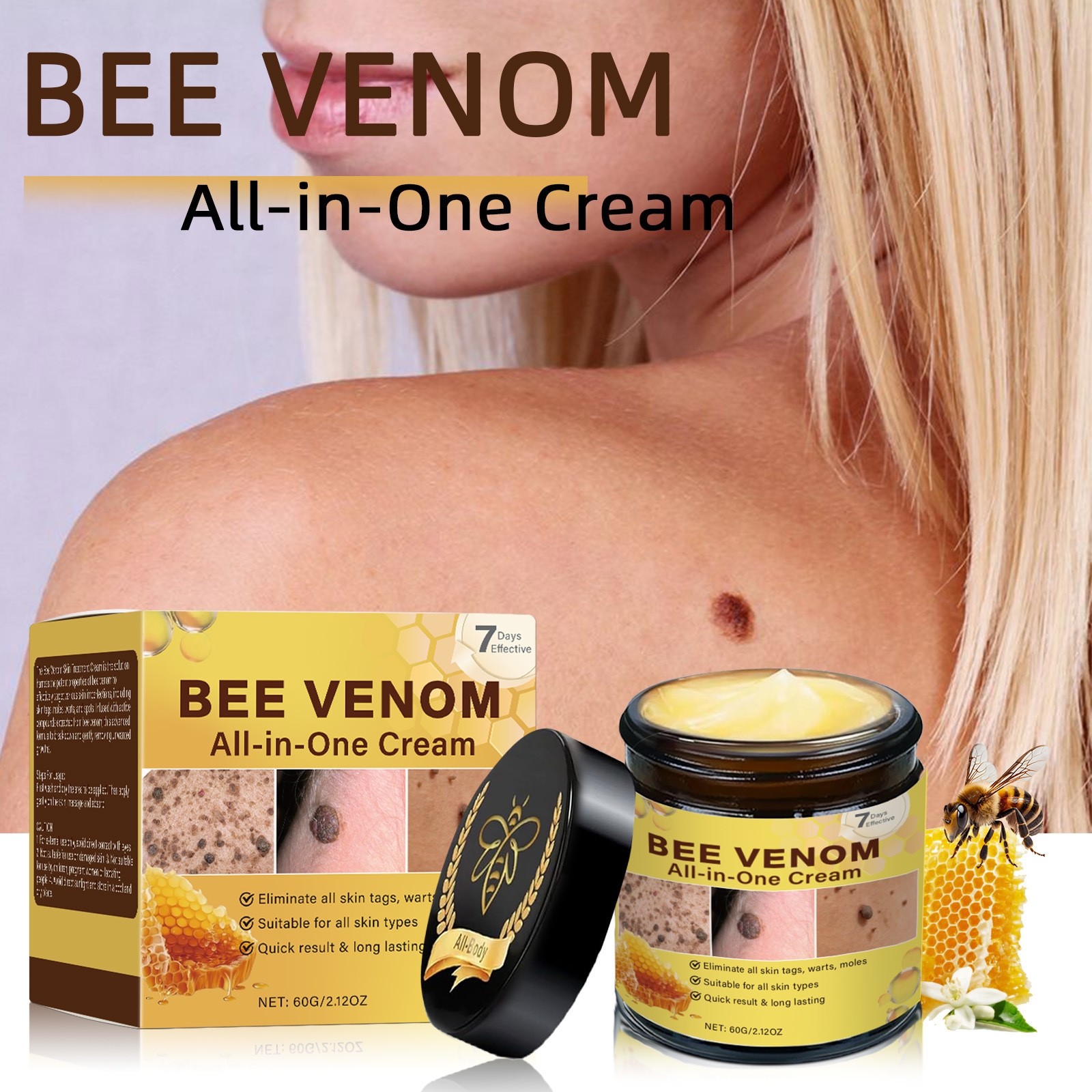 Cross-Border Temu Bee Venom Skin Care Cream Improves Flesh Cleansing, Removes Warts and Smoothes Skin Bee Venom Care Cream