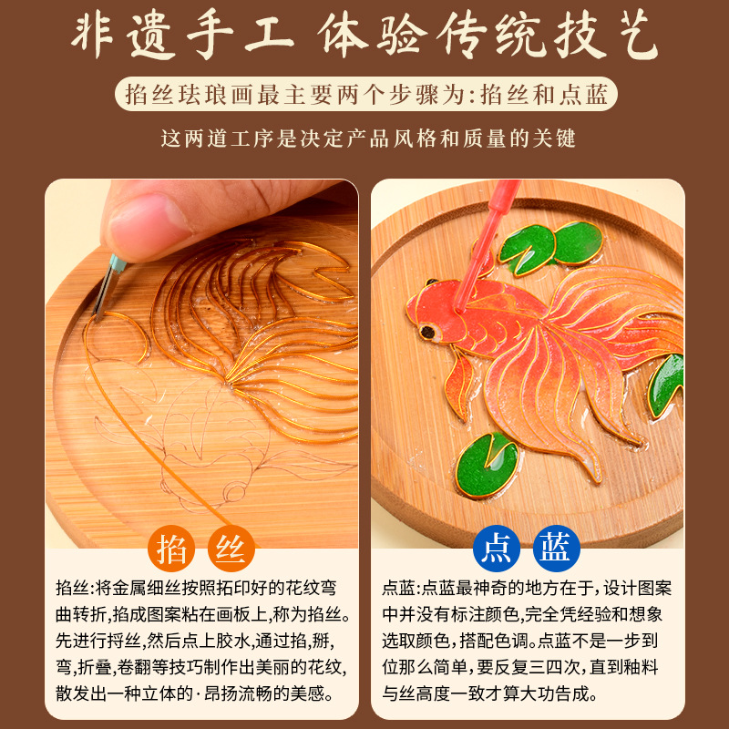 Cloisonne enamel diy material package cloisonne coasters Guofeng handmade group building warm-up activities manufacturers wholesale