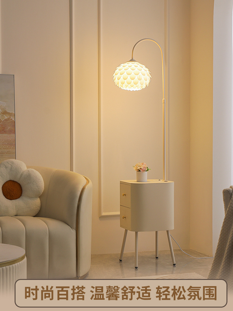 Cream Bedside Table with Lamp New Light Luxury Children's Smart Flat Replacement Small Narrow Side Table Storage Rack Table Lamp Integrated