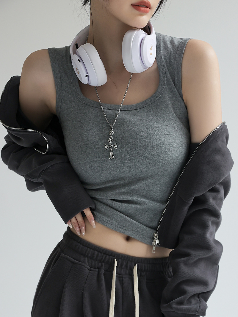 White Cotton Small Vest Suit with Base Sleeveless Sling Women's Spring, Summer and Autumn Outfit Spice Girl plus size Top