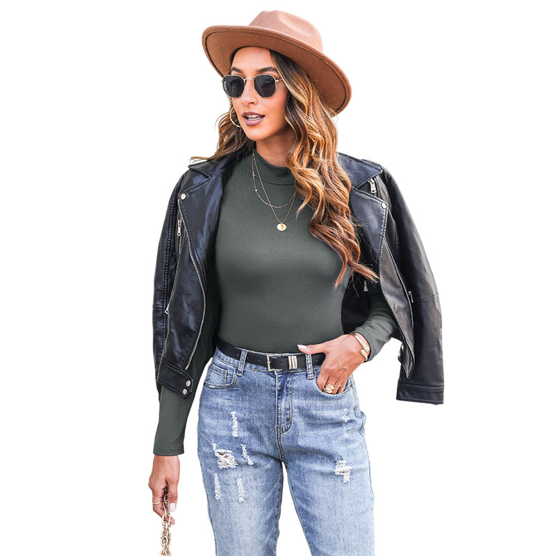 High-Neck Bottoming Shirt for Women, Long-Sleeved Women's Solid Color Spring and Autumn Korean Style Women's Thin Slimming Tops Manufacturer Wholesale