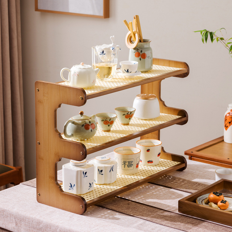 Новый китайский стиль, настольный антикварный стеллаж для чайников и чашек