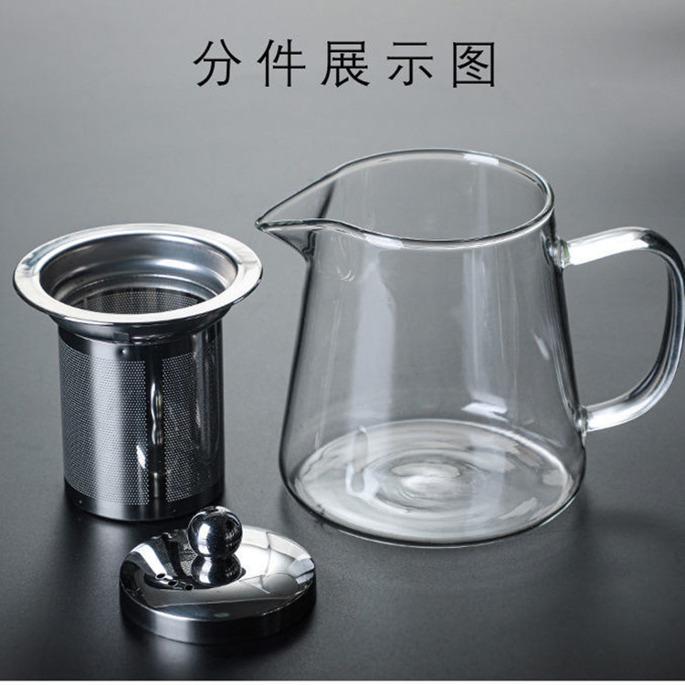 Heat-Resistant Glass Teapot with Stainless Steel Filter, Flower Tea Pot with Handle, Household Heatable Tea Maker, Complete Set of Water Utensils