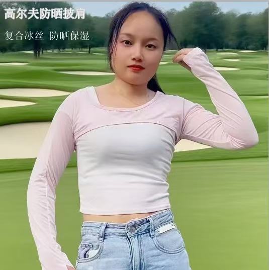 Summer Outdoor Sun Protection Short Ice Silk Raglan Ice Sleeve Yoga Sports Light, Breathable and Cool All-In-One Elastic Shawl