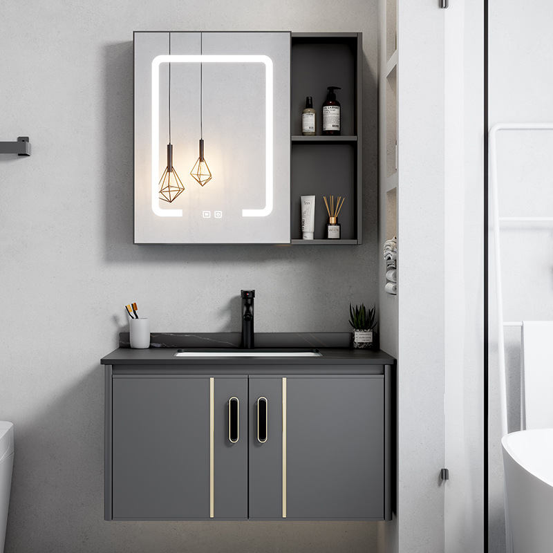 Cross-border space aluminum alloy bathroom cabinet combination rounded wash basin wash basin hotel ceramic integrated wash basin