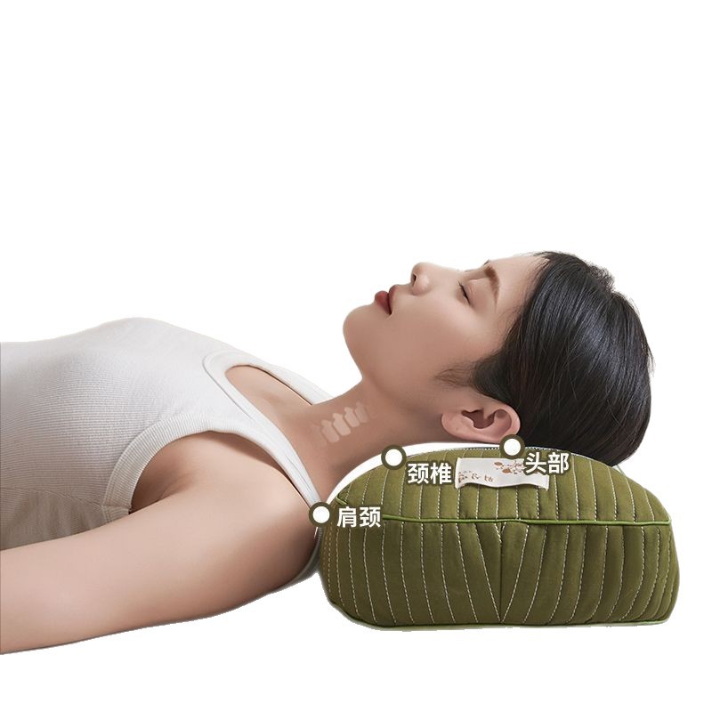 Mugwort Stereo Cotton Buckwheat Pillow Cervical Spine Support Sleep Pillow Core Hard Pillow Adult Student Neck Pillow Removable and Washable