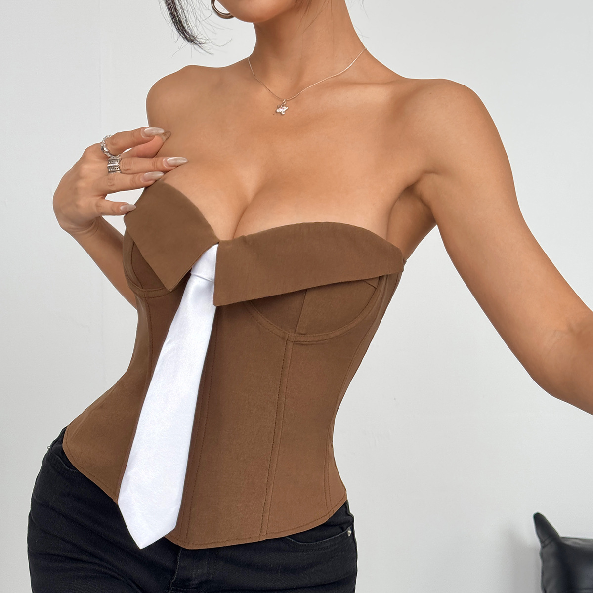 Cross-border independent station ins street shooting European and American style hot girl chest-wrapped tie pure want to wrap chest solid color small vest female 70273