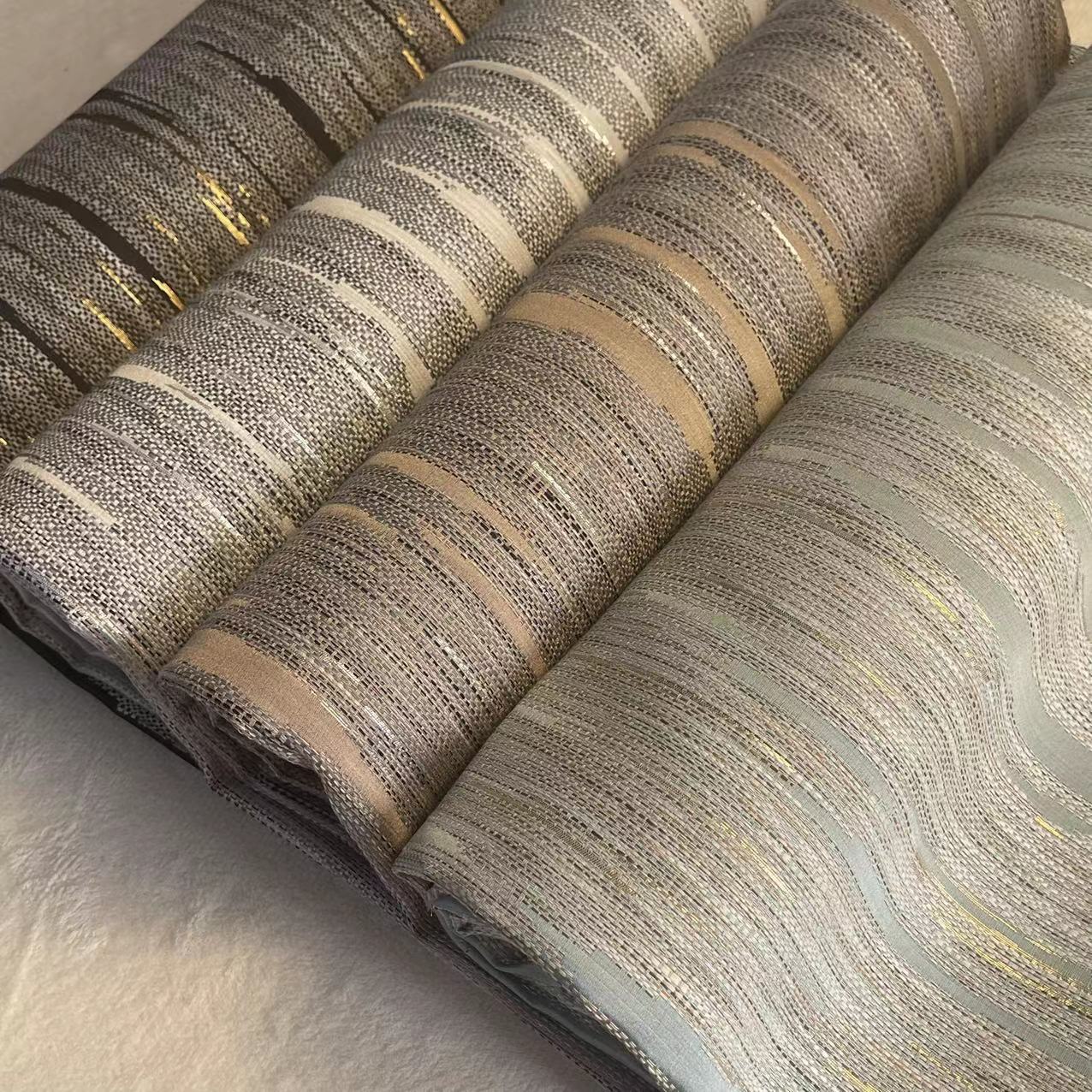 2023 New Gold Silk Jacquard High Precision Curtain Niche Simple Living Room Pillow Striped Light Luxury Clothing Fabric