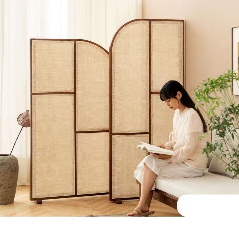 Japanese-Style Solid Wood Rattan Screen New Model for Small Living Rooms, Retro Partition Wall, Movable Bathroom Entrance Screen
