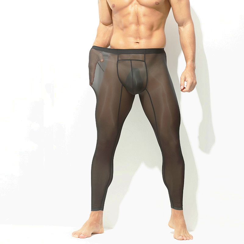 Ультратонкие облегающие длинные термобелье 50 г, прозрачные девятиточечные брюки, сексуальные высокоэластичные брюки для мужчин