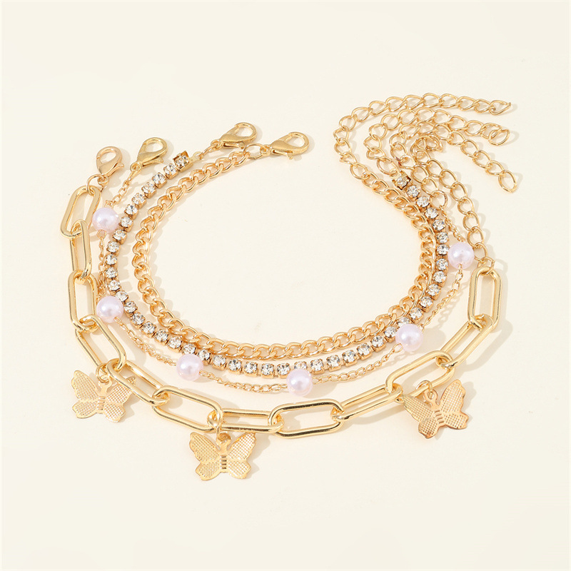 Cross-border Spring New Foot Simple Niche Sweet Style Love Butterfly Red Lips Pendant Children's Foot Chain Set