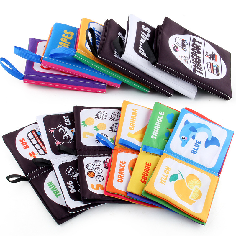 Early Education Baby Black and White Cloth Book Hand Can't Tear Cloth Book Color Cognition Animal Belt Ring Paper Baby Cloth Book