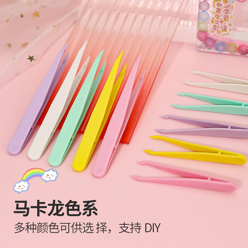 Popular In-Stock Tweezers for Journaling, Bent-Head Macaron Tweezers, Journaling Tweezers, Nail Art Sticker Pointed-Tip Plastic Tweezers