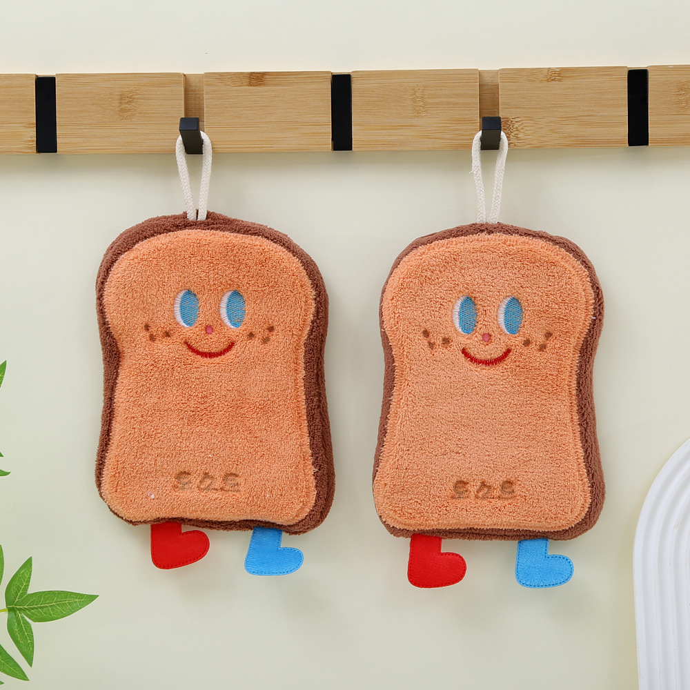 Cute Cartoon Toast Cheese Hand Towel New Hanging Handkerchief Cookie Cookie Rag Thickeneded Coral Velvet Wipe