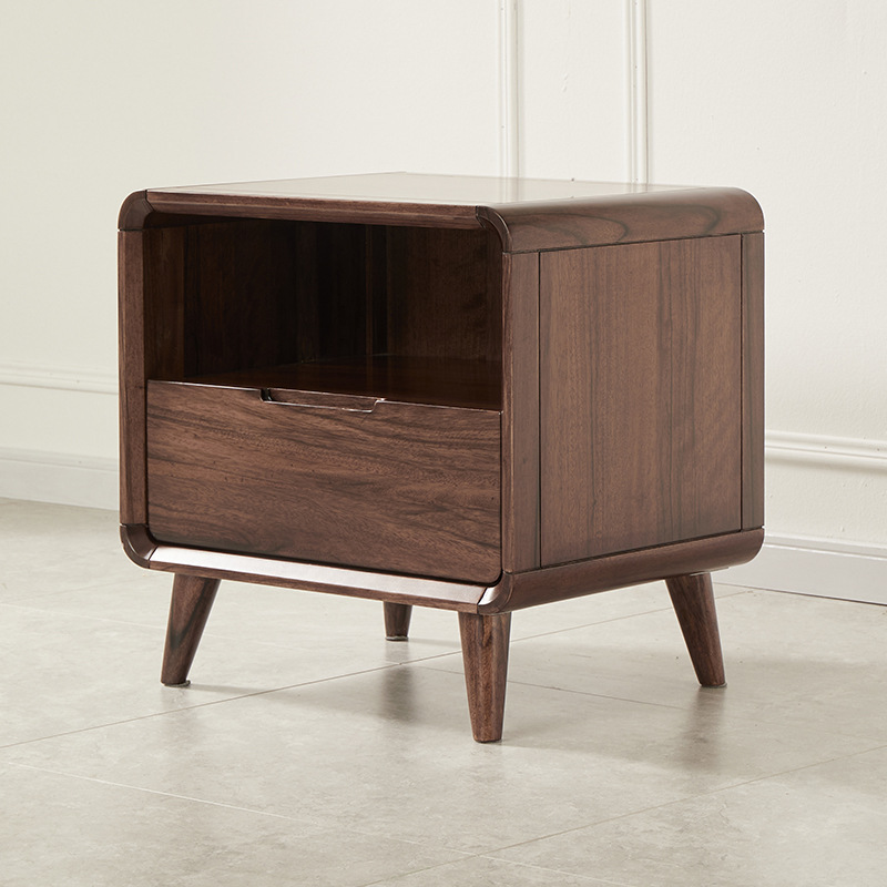 Cabinet Storage Cabinet Full Set Solid Wood Bedside Cabinet Bedside Cabinet Bedroom Bedside Table Black Walnut Simple Nordic Drawer