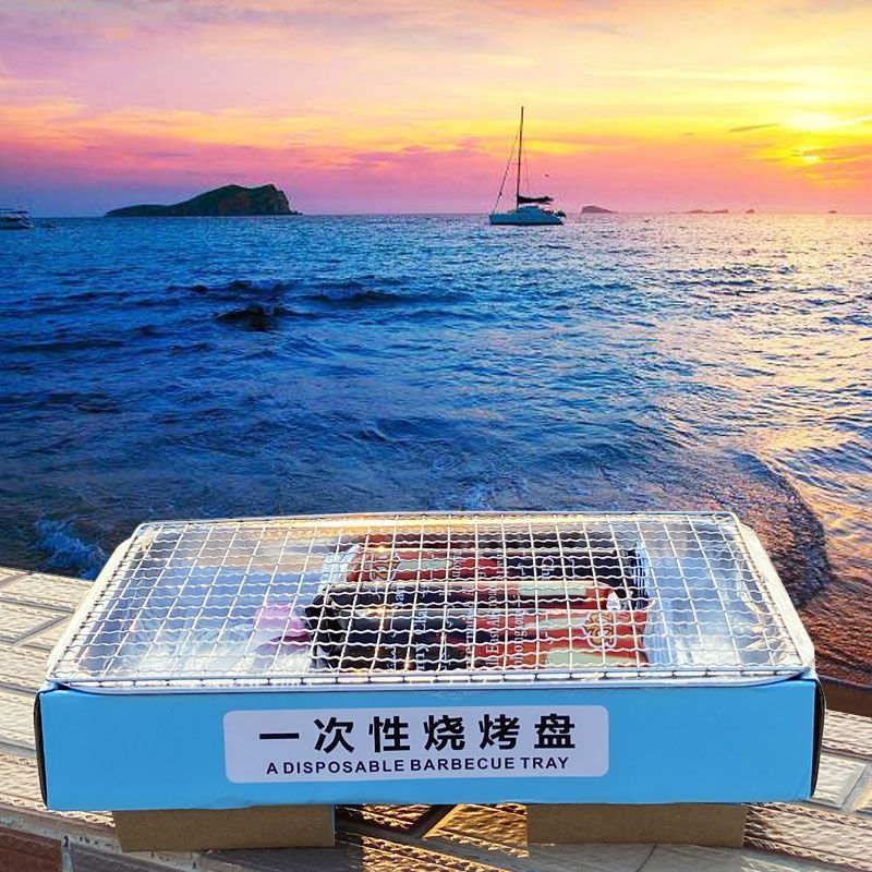 Disposable Portable Barbecue Household Outdoor Camping Carbon Box Stove Barbecue Smokeless Rectangular Self-service Barbecue