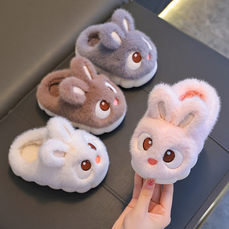 Children's cotton slippers winter girls' rabbit indoor home parent-child non-slip warm baby cotton shoes for large children and boys
