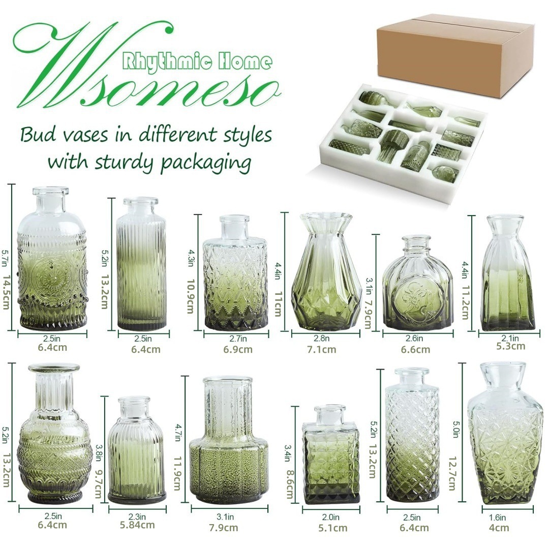 Foreign Trade Light Luxury Vintage Glass Vase Transparent Ins Style Ornaments Flower Ornaments Middle Ancient High-grade Small Vase suit