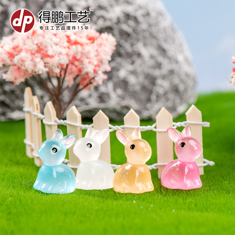 Micro landscape luminous resin small ornaments cartoon rabbit animal girl heart cute gift crafts wholesale