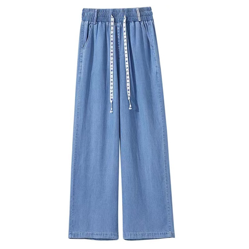 Plus Size 180 Jin Tencel Jeans Women's Summer Thin High Waist Dipped Casual Spring and Autumn Ice Silk Wide Leg Pants