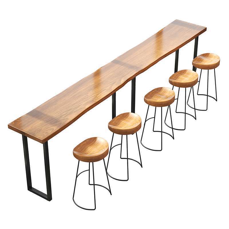 Solid Wood Long Bar Table and Chair Milk Tea Shop Casual High Table Dining Table Cafe Wall Bar Table and Chair Combination